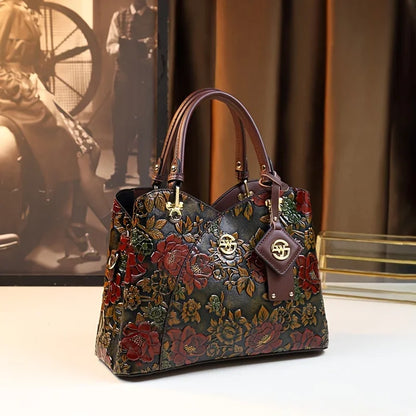 Vintage Floral Pattern PU Leather Handbag