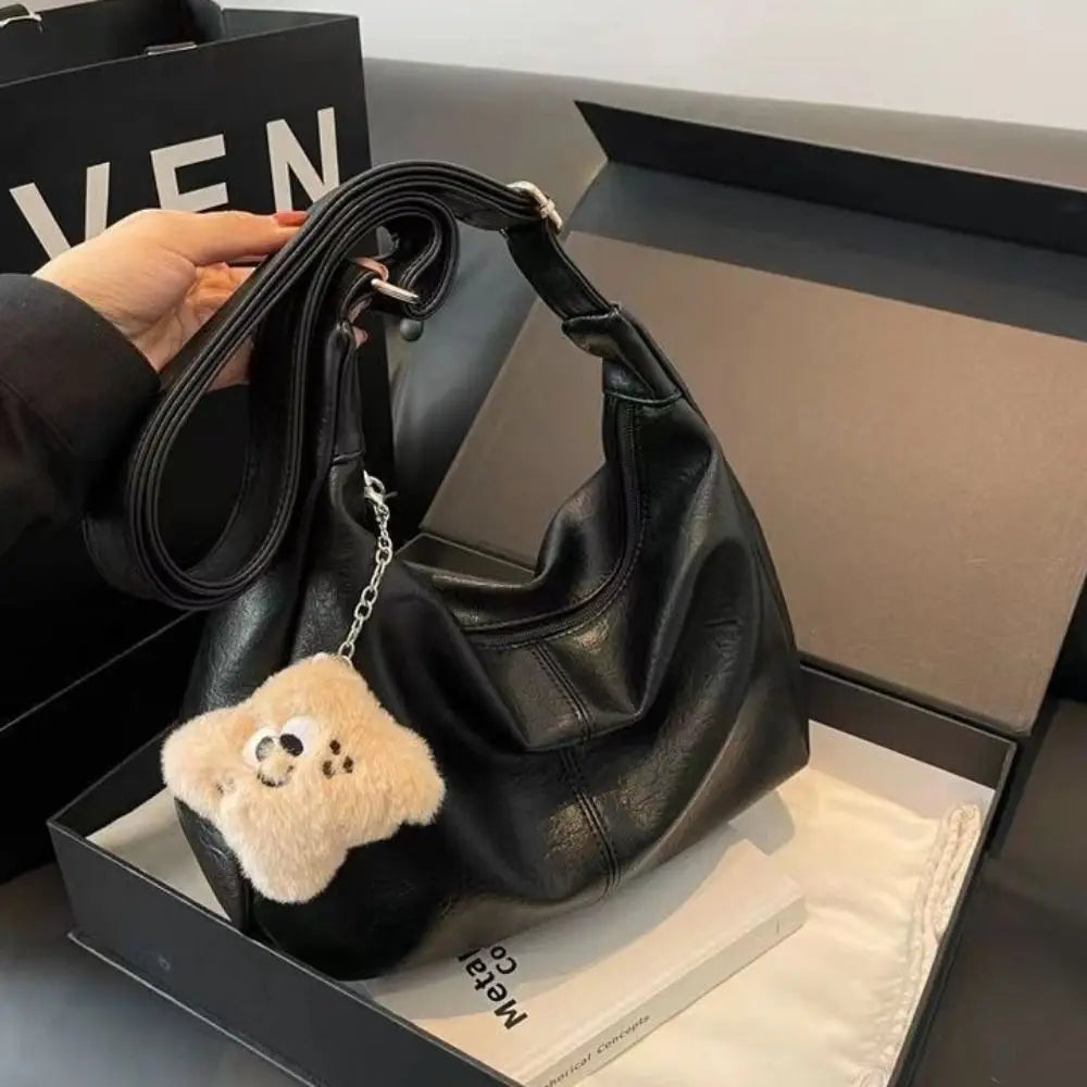 Trendy PU Leather Slouchy Shoulder Bag for Women