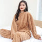Warm Velvet Ribbed Fleece Pajama Set for Women