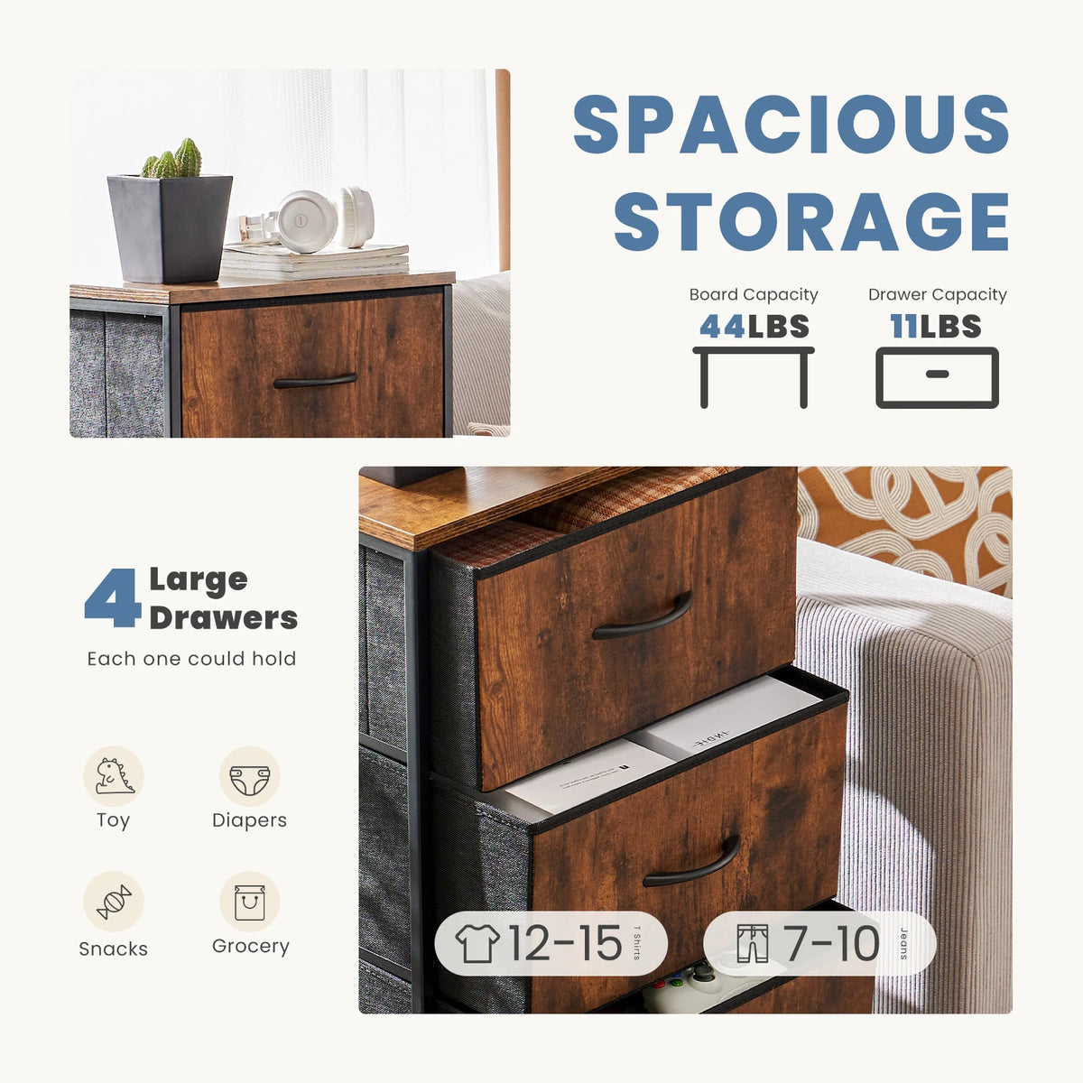 JHK Modern Morocco Dresser with 4 Fabric Drawers
