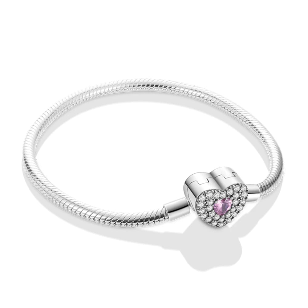 S925 Silver Plated Peach Heart Charm Bracelet for Women
