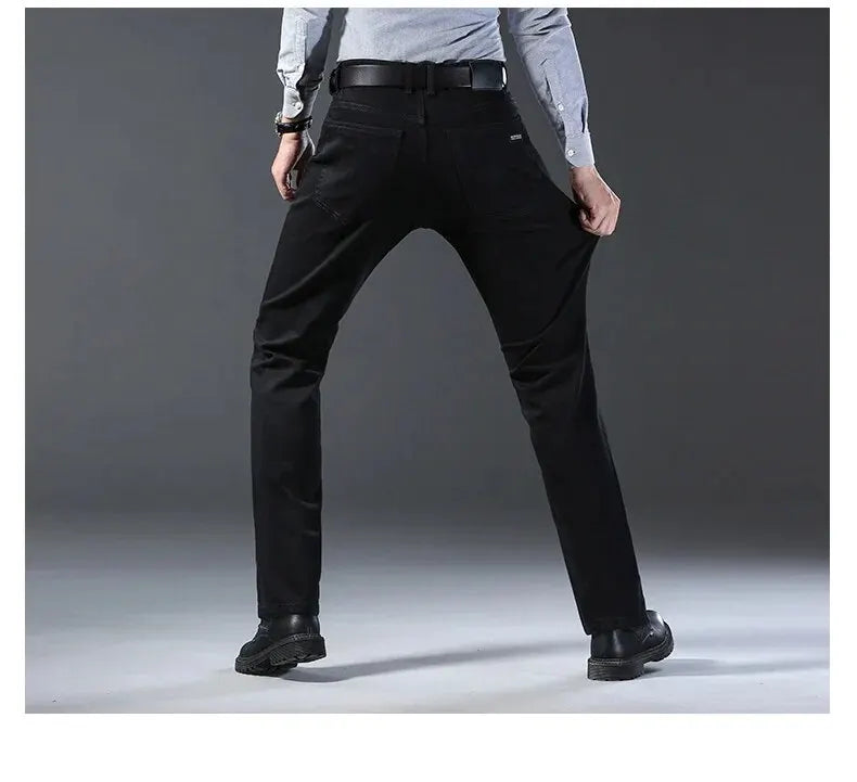 Men's Casual Straight Stretch Jeans Blue Black Denim