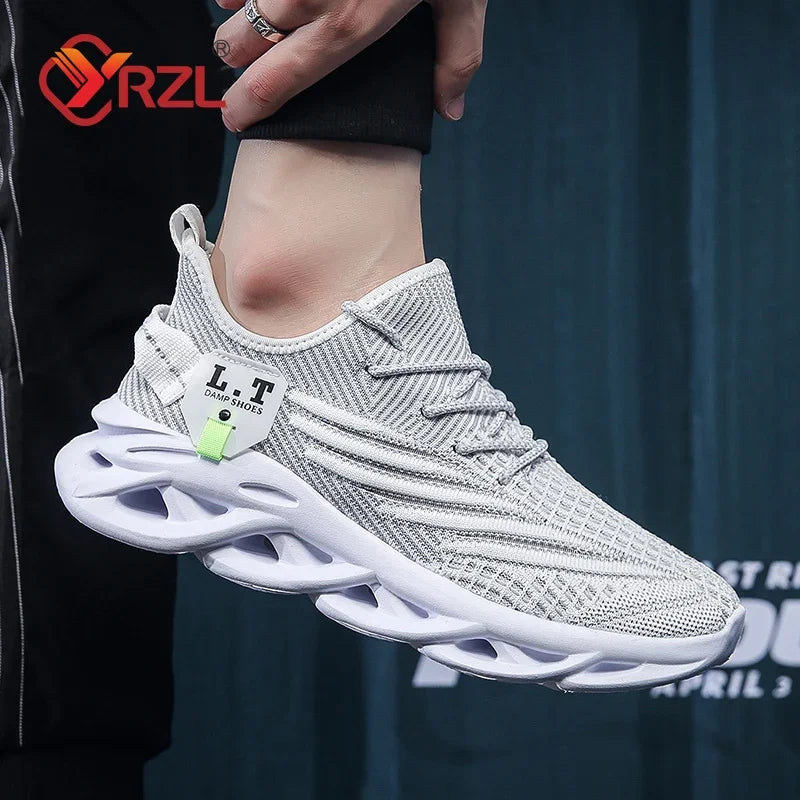 YRZL Men's Black Breathable Mesh Jogging Shoes