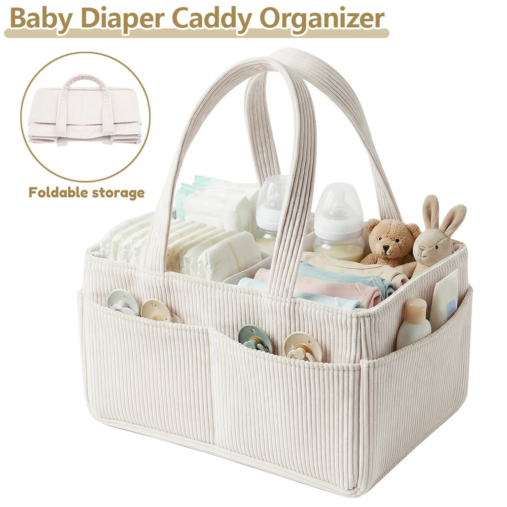 Baby Diaper Caddy Organizer Corduroy Beige Tote