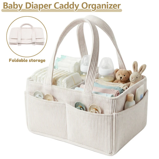 Baby Diaper Caddy Organizer Corduroy Beige Tote