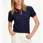 Embroidered Knit Polo Shirt Women Short Sleeve Cotton