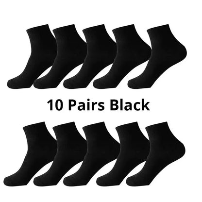 Men's Solid Color Mid-Calf Socks 10 Pairs All Seasons