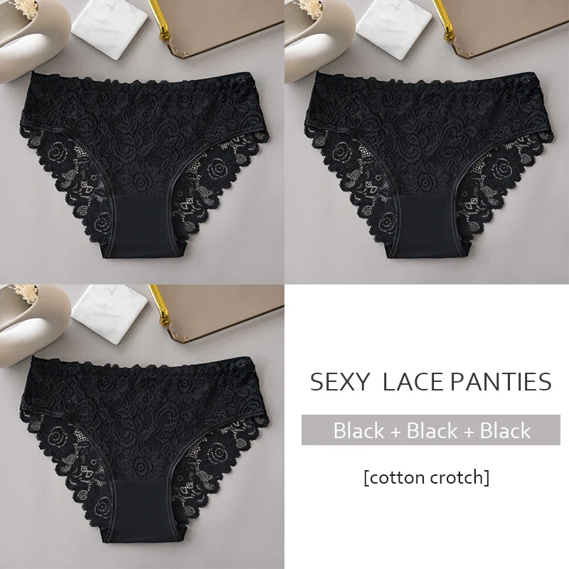 3PCS Set Floral Lace Briefs Women Underwear