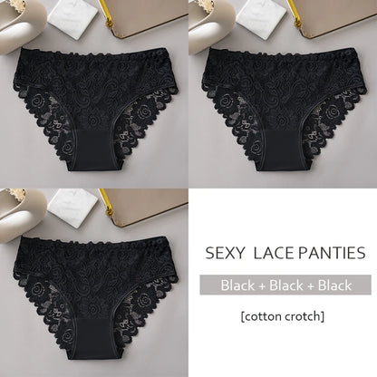 3PCS Set Floral Lace Briefs Women Underwear