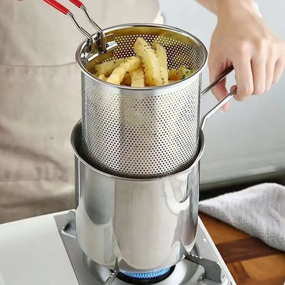 Stainless Steel Deep Fryer with Strainer Basket