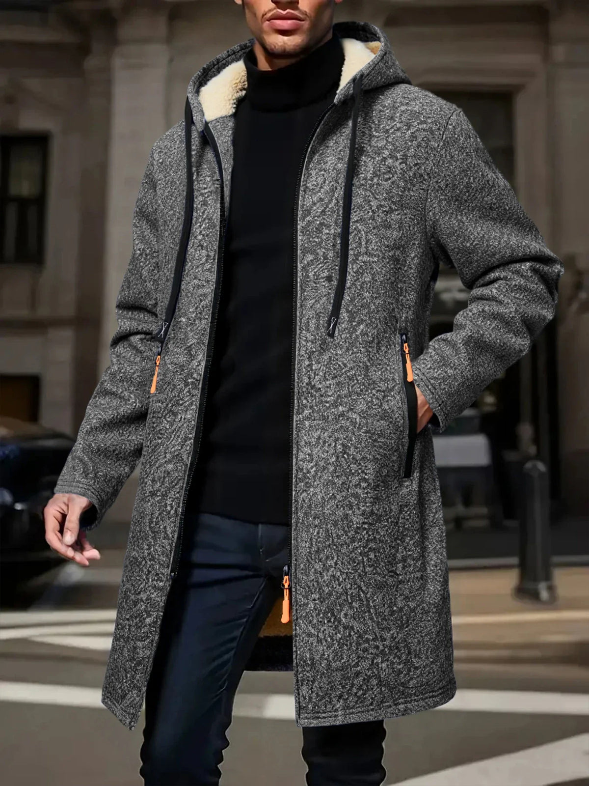 Men's Fleece Hooded Windbreaker Jacket