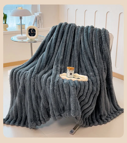Thickened Striped Flannel Multifunctional Blanket