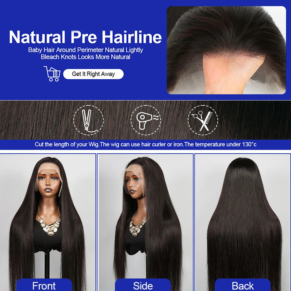 40 Inch Bone Straight Human Hair Wig Brazilian Lace Front Wig