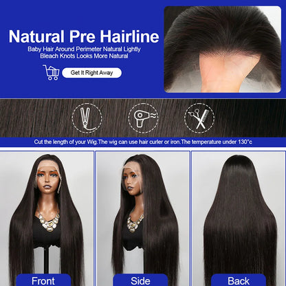 40 Inch Bone Straight Human Hair Wig Brazilian Lace Front Wig
