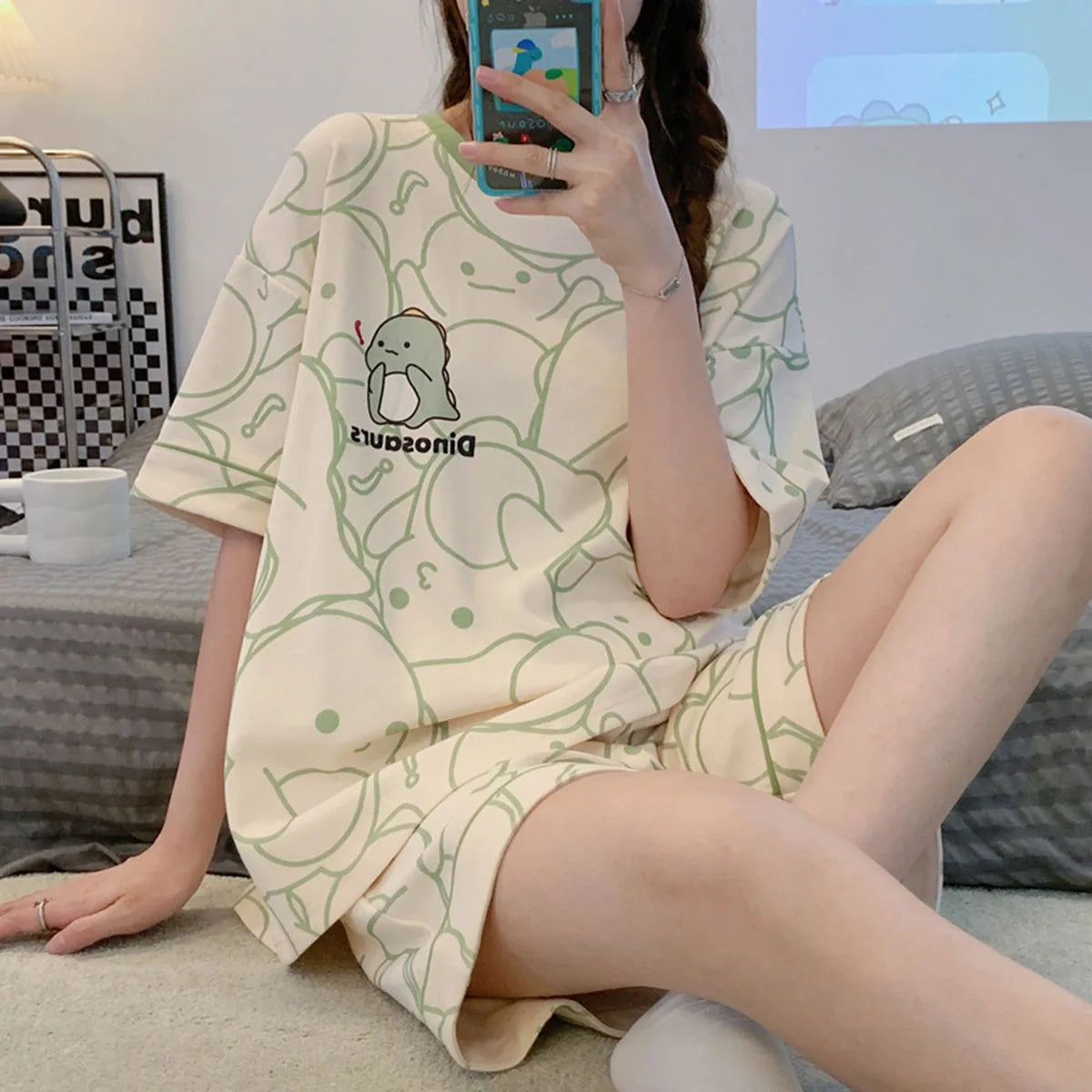 Women's Cartoon Bear Pajamas Set Summer Casual Sleepwear