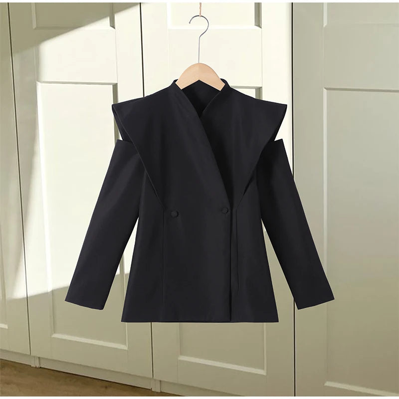 Cold Shoulder Blazer Double Breasted Women Jacket