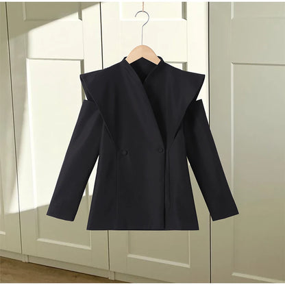 Cold Shoulder Blazer Double Breasted Women Jacket