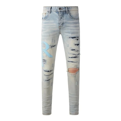Men's Retro Wash Low Rise Elastic Skinny Denim Jeans