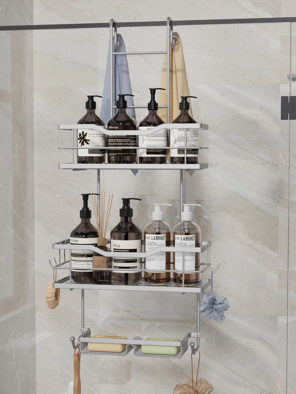 3-Tier Hanging Shower Caddy Black Silver Metal