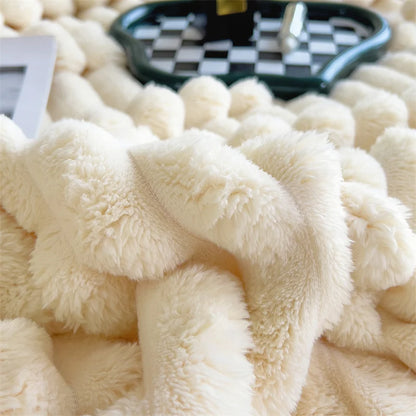 Luxury Faux Rabbit Fur Throw Blanket Solid Color Plush