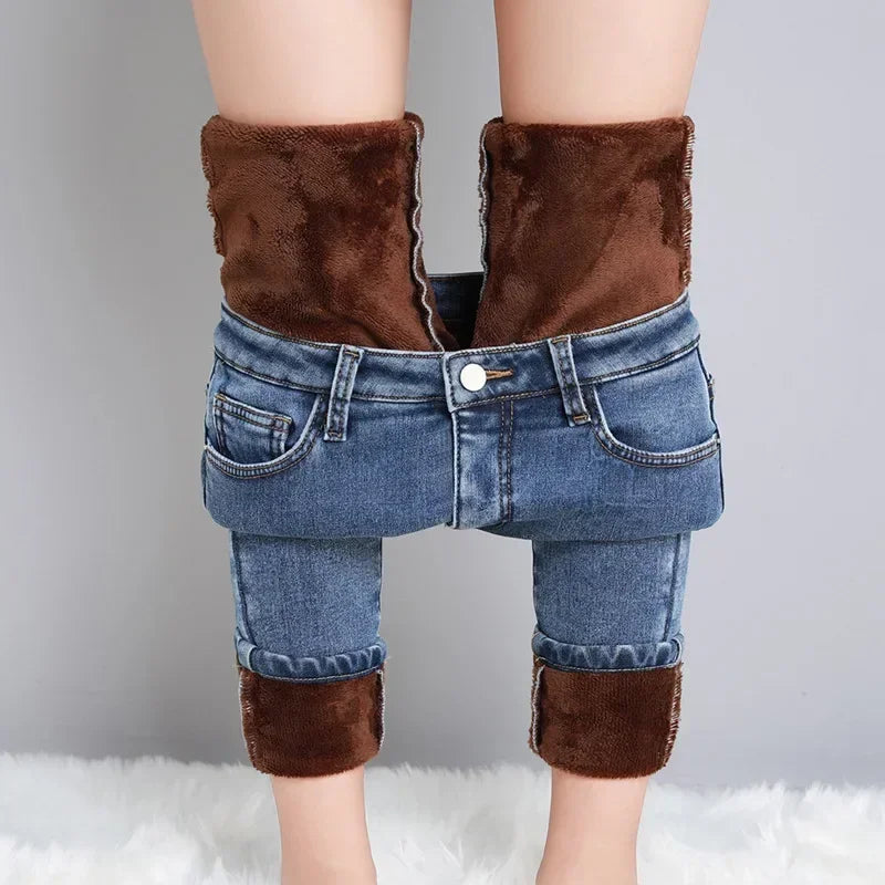 Women's Winter Plush Stretch Skinny Jeans