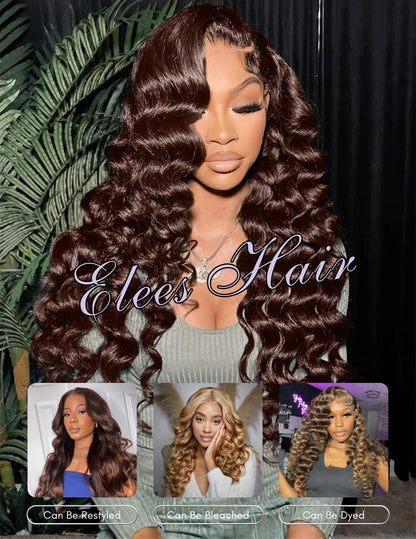 Chocolate Brown Loose Wave Human Hair Bundles with Closure