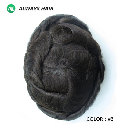 PU Men Toupee Indian Human Hair 130% Density Wig