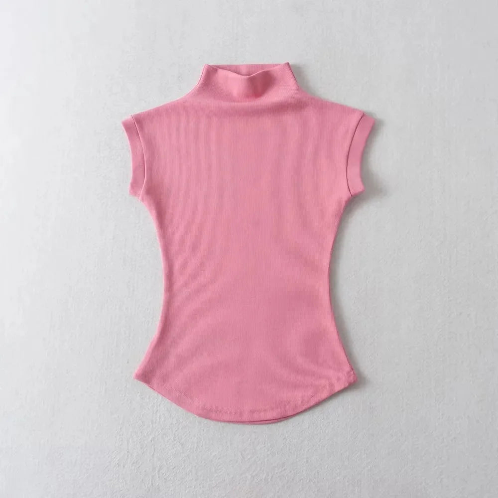 Women Summer Turtleneck Sleeveless Slim Fit Top