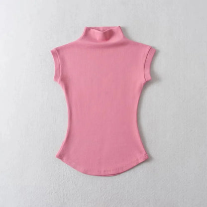 Women Summer Turtleneck Sleeveless Slim Fit Top