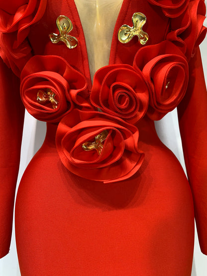 3D Flower Sleeveless Bodycon Bandage Dress Women