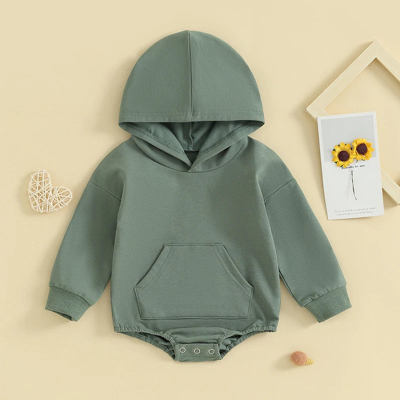 Baby Hooded Romper Long Sleeve Solid Color Bodysuit