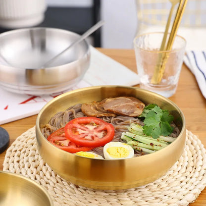 304 Stainless Steel Double Layer Noodle Bowl Gold Silver