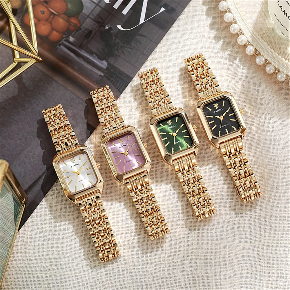 Gold Plated Ladies Quartz Watch Stainless Steel Band