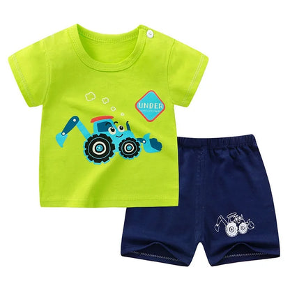 Boys Cartoon Print Cotton T-Shirt and Shorts Set