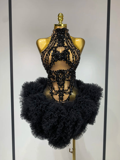 Sexy Rhinestone Mesh Bodycon Mini Dress for Women