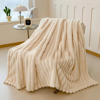 Thickened Wide Striped Flannel Blanket for Sofa and Bed