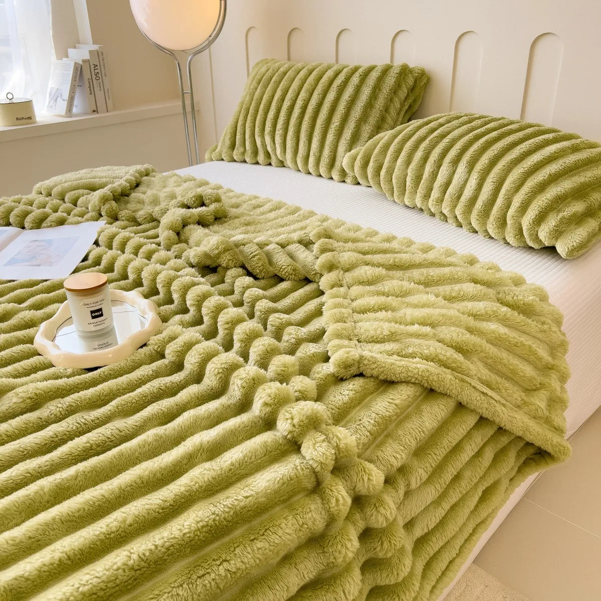Striped Coral Fleece Multifunctional Blanket