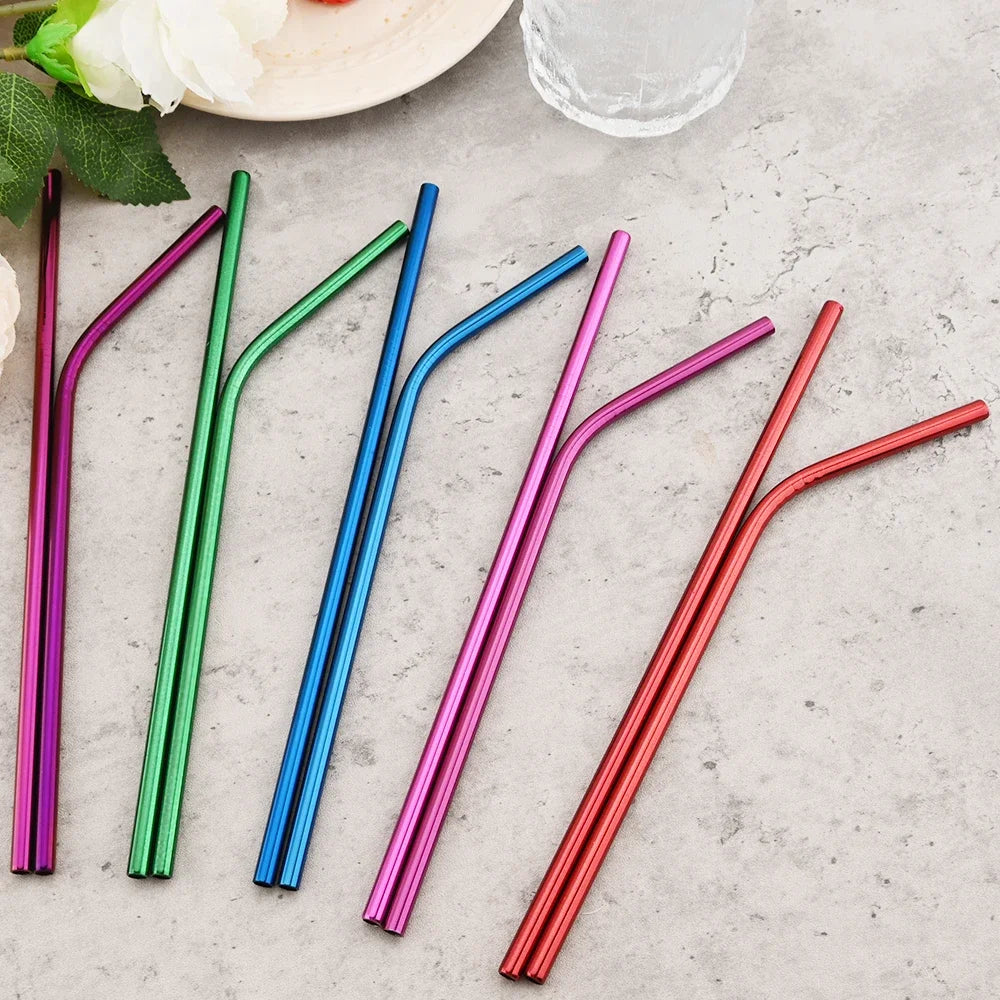 8pcs Colorful Reusable Stainless Steel Drinking Straws