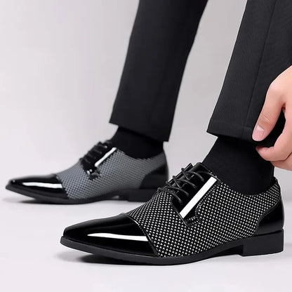 Men's Black PU Leather Lace Up Oxfords Shoes