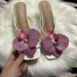 Orchid Flower High Heeled Slingback Shoes for Women