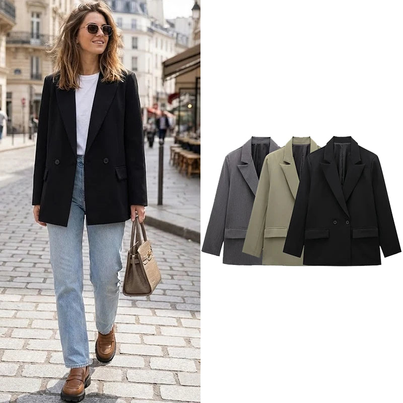 Willshela Women Vintage Double Breasted Blazer with Pockets