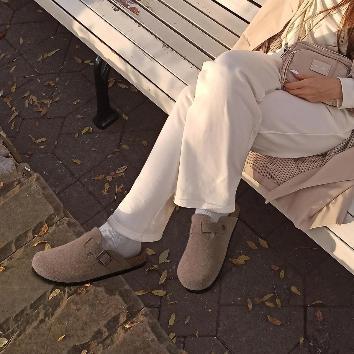 Genuine Leather Clogs with Cork Footbed for Women