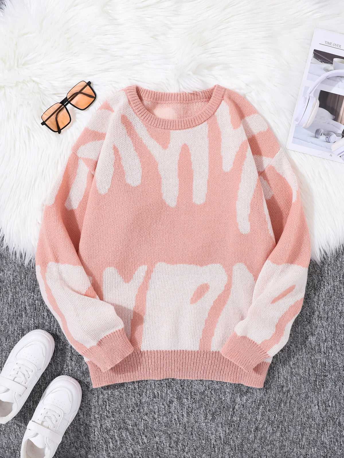Irregular Jacquard Pattern Pullover Sweater Men Casual