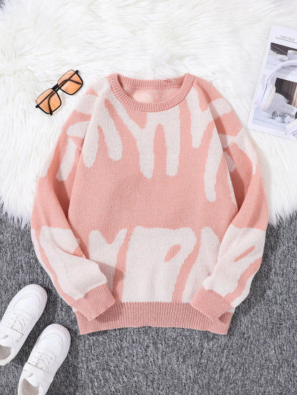 Irregular Jacquard Pattern Pullover Sweater Men Casual