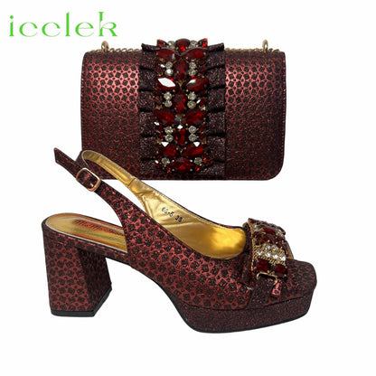 Orange Synthetic Fabric Women's High Heel Shoe and Bag Set