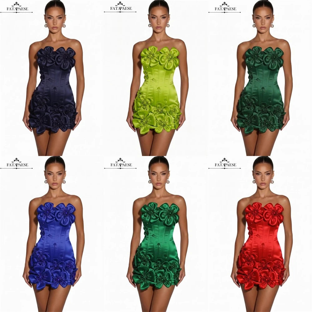 3D Floral Corset Mini Evening Dress with Rhinestones