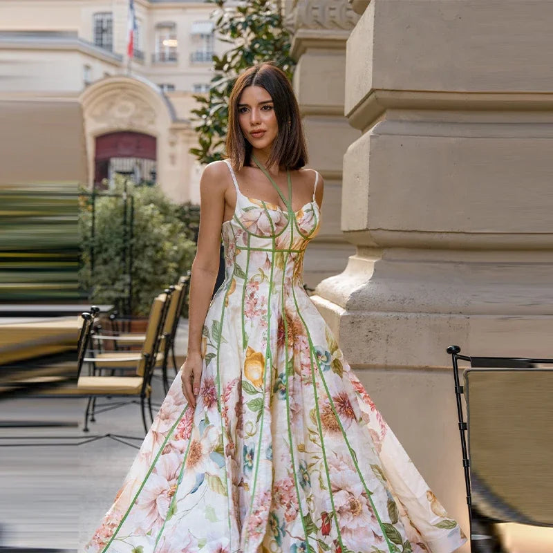 Elegant Printed A-Line Women's Dress in Polyester