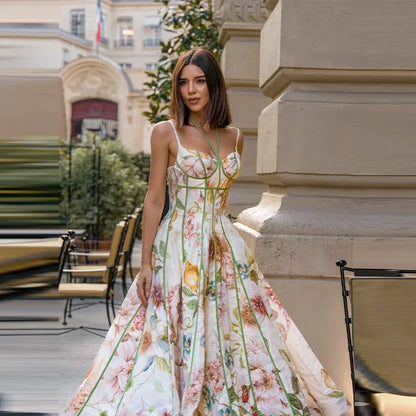 Elegant Printed A-Line Women's Dress in Polyester
