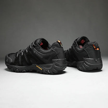HIKEUP Men's Suede Leather Hiking Shoes Black Gray Khaki