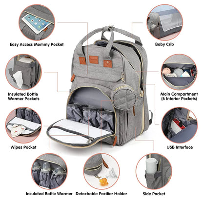 3 In 1 Waterproof Diaper Bag Backpack with USB Charge